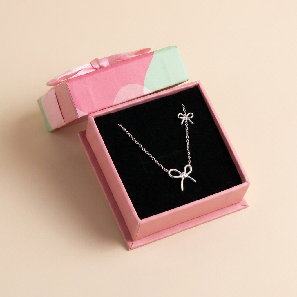Double Bow Charm Necklace - 925 Sterling Silver
