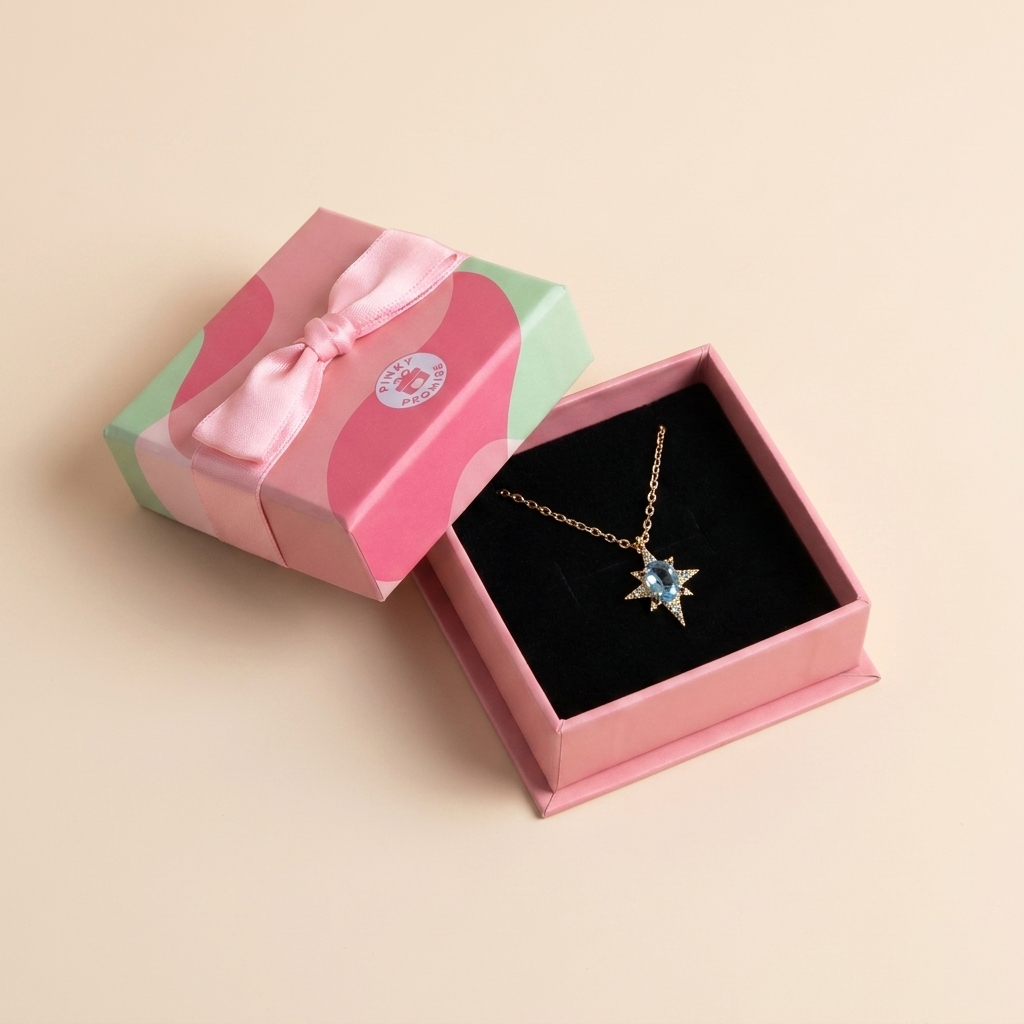 Blue Topaz Starburst Pendant Necklace - Gold Plated 925 Sterling Silver