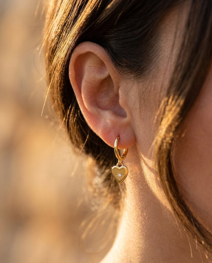 Heart Charm Earrings - Gold Plated 925 Sterling Silver