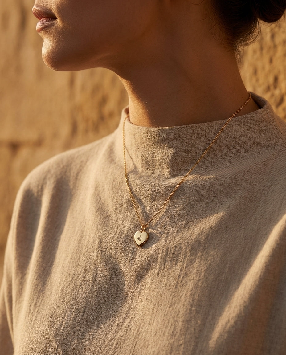 Polished Heart Star Pendant Necklace - Gold Plated 925 Sterling Silver