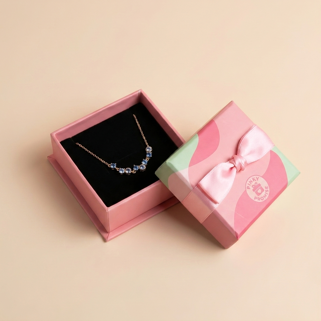 Scattered Blue Zircon Curved Necklace – Gold Plated 925 Sterling Silver