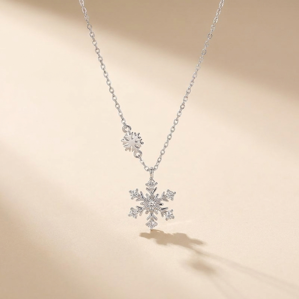 Zircon Snowflake Pendant Necklace – 925 Sterling Silver
