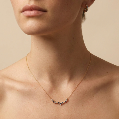 Scattered Blue Zircon Curved Necklace – Gold Plated 925 Sterling Silver