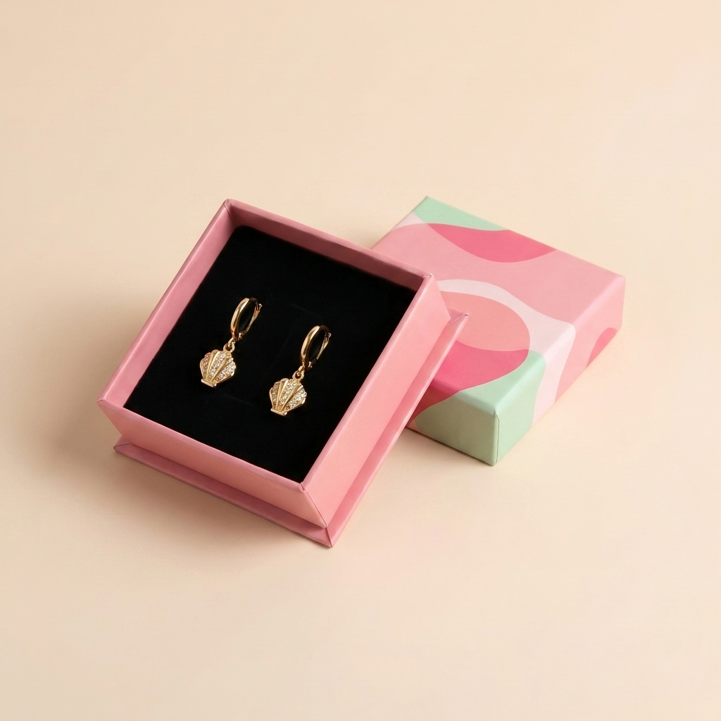 Pavé Seashell Huggie Hoop Earrings – Gold Plated 925 Sterling Silver