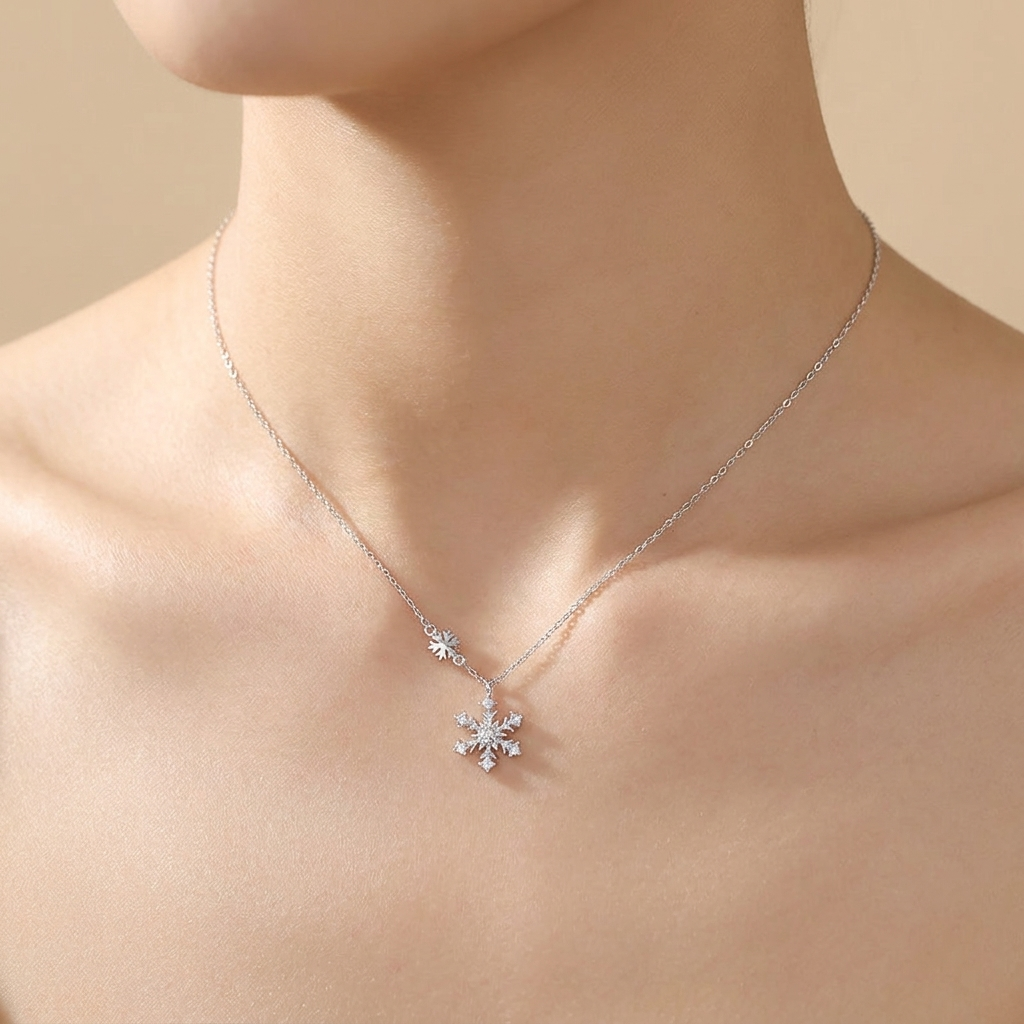 Zircon Snowflake Pendant Necklace – 925 Sterling Silver