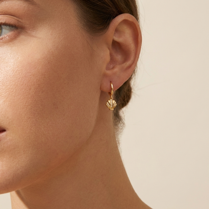 Pavé Seashell Huggie Hoop Earrings – Gold Plated 925 Sterling Silver