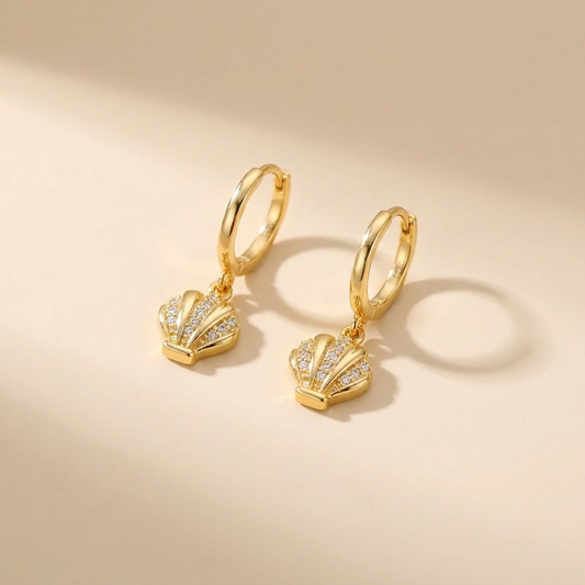 Pavé Seashell Huggie Hoop Earrings – Gold Plated 925 Sterling Silver