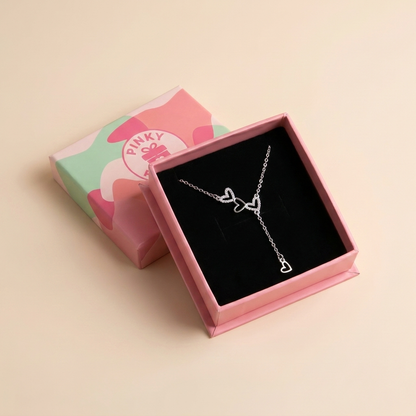 Interlocking Heart Lariat Necklace - 925 Sterling Silver