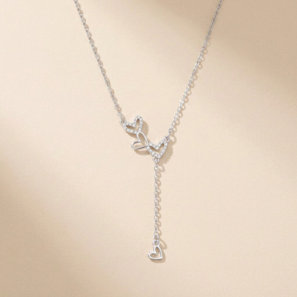 Interlocking Heart Lariat Necklace - 925 Sterling Silver