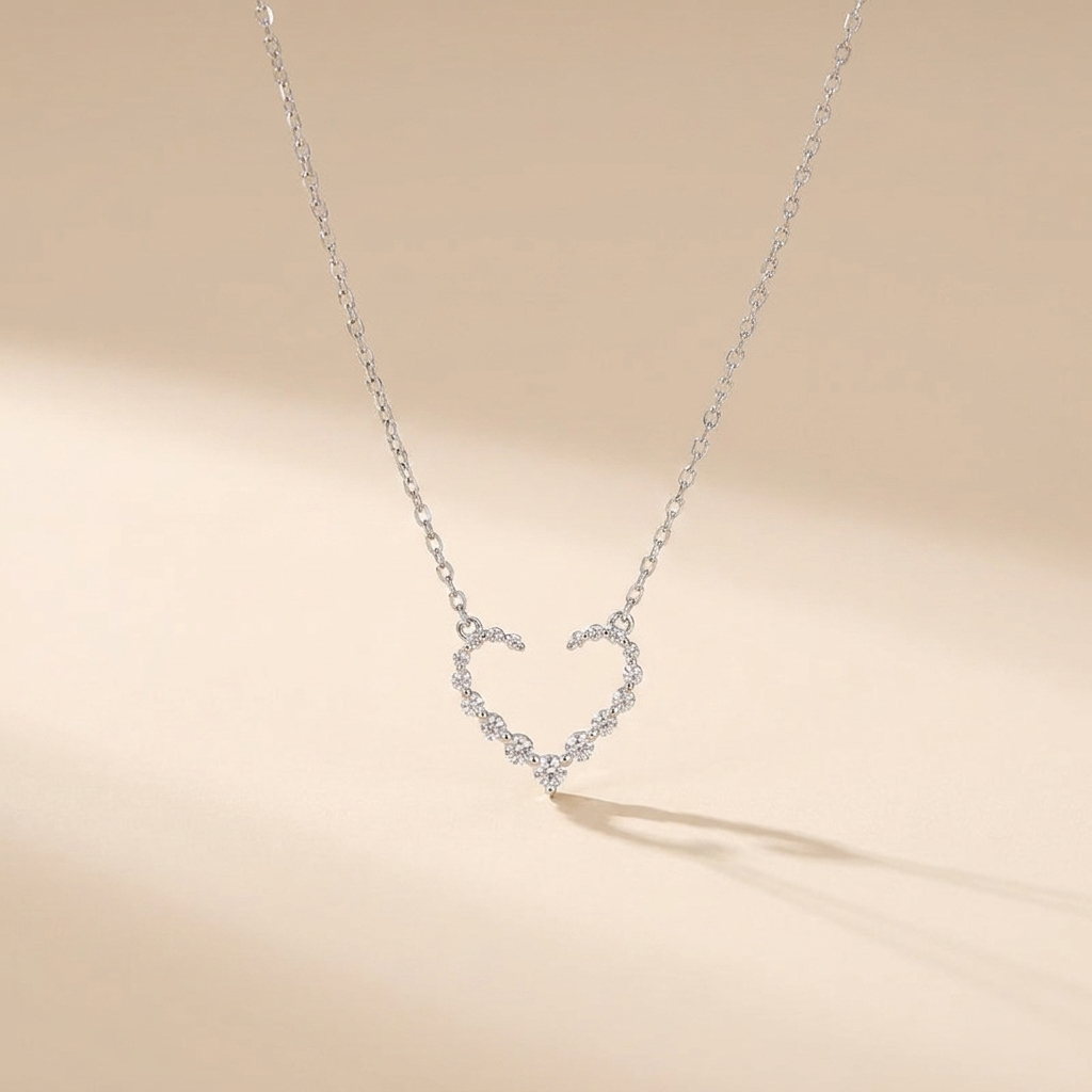 Sparkling Open Heart Necklace - 925 Sterling Silver