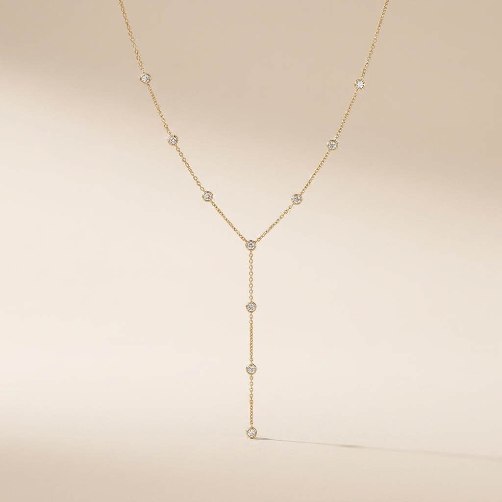 Lariat Bezel Drop Necklace – 925 Sterling Silver, Gold Plated