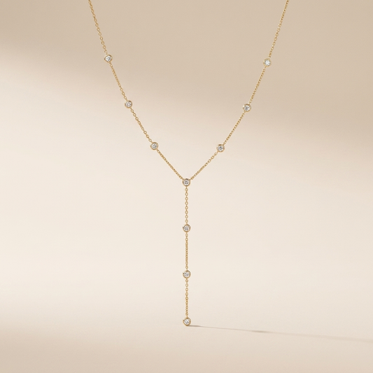 Lariat Bezel Drop Necklace – 925 Sterling Silver, Gold Plated