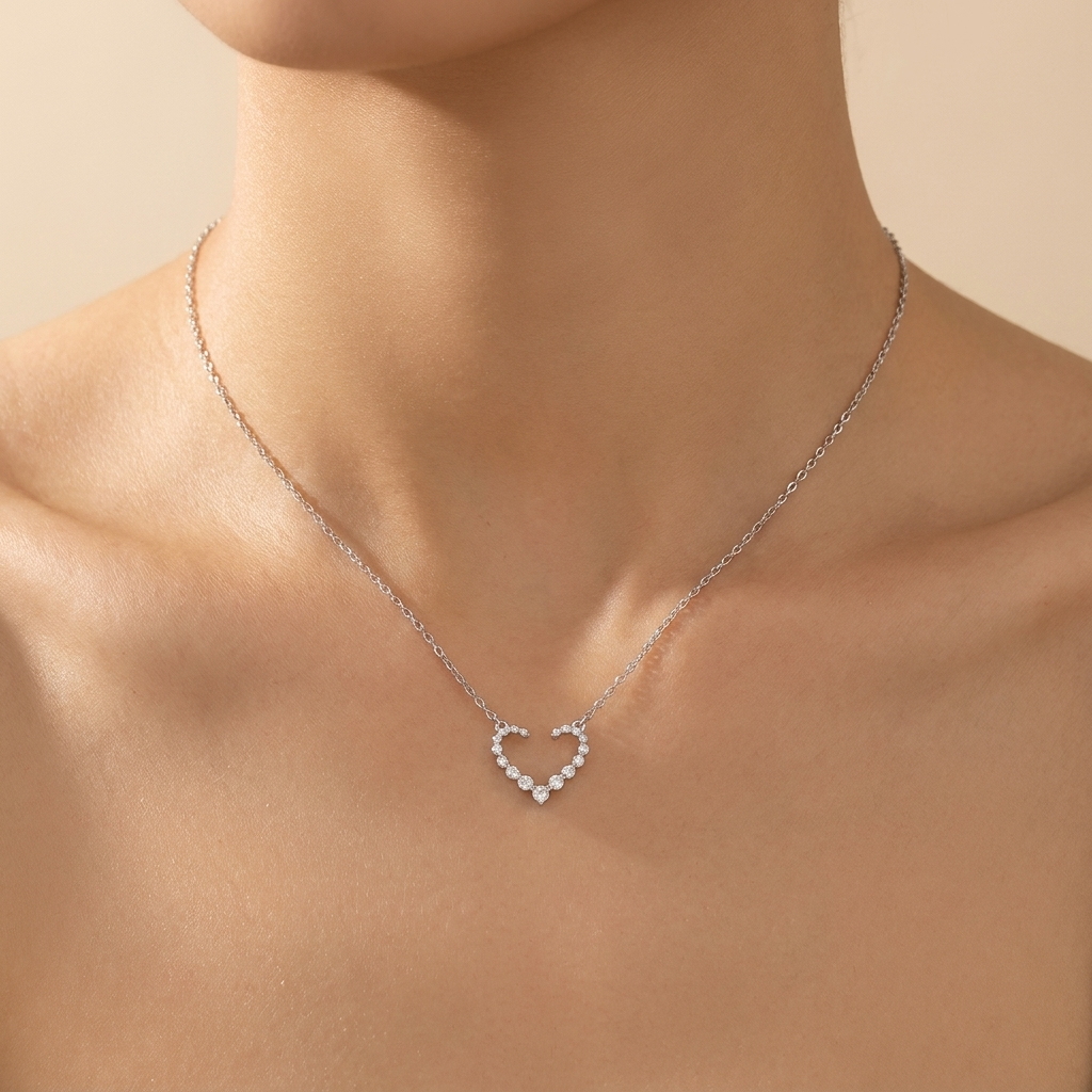 Sparkling Open Heart Necklace - 925 Sterling Silver