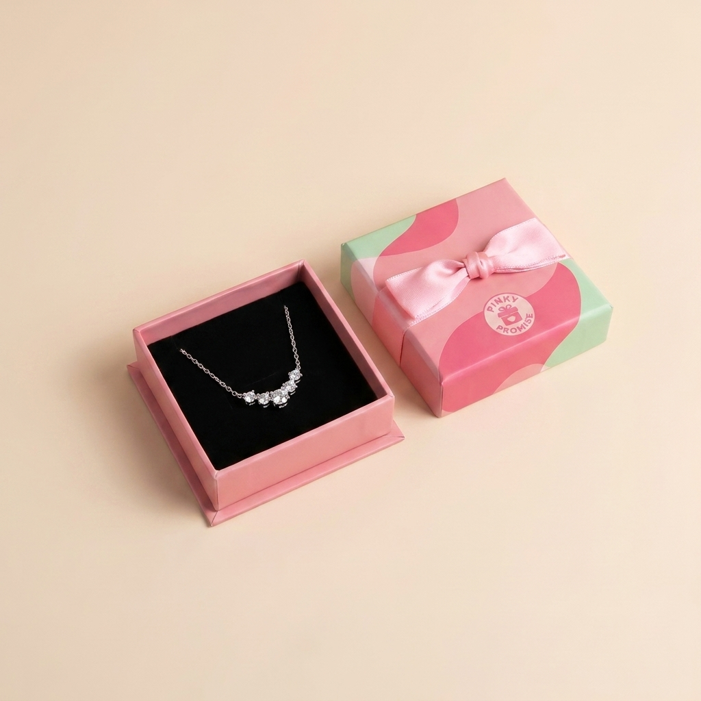 Sparkling Curved Cluster Necklace - 925 Sterling Silver