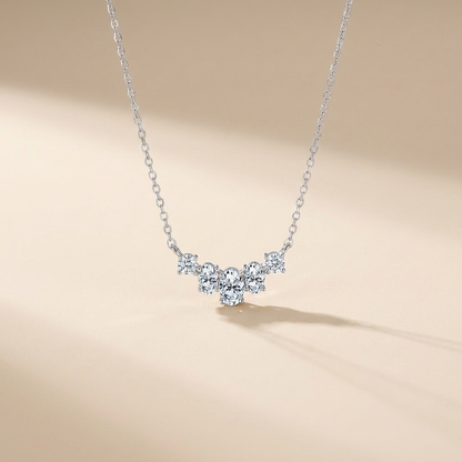Sparkling Curved Cluster Necklace - 925 Sterling Silver