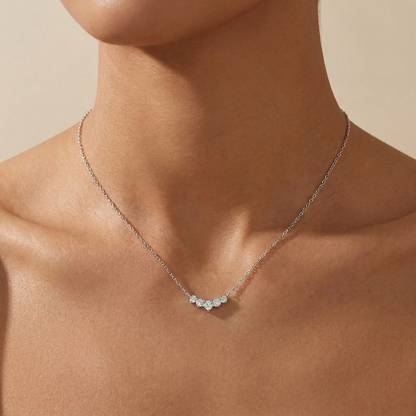 Sparkling Curved Cluster Necklace - 925 Sterling Silver