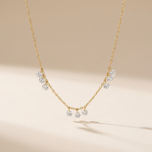 Floating Cluster Station Necklace - Gold Plated 925 Sterling Silver