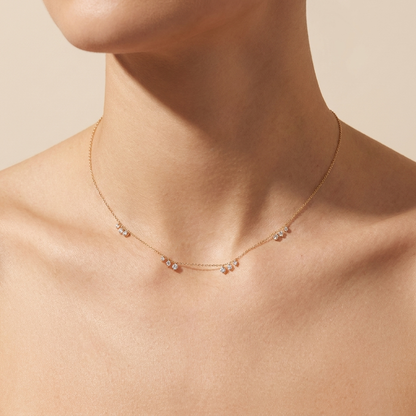 Floating Cluster Station Necklace - Gold Plated 925 Sterling Silver