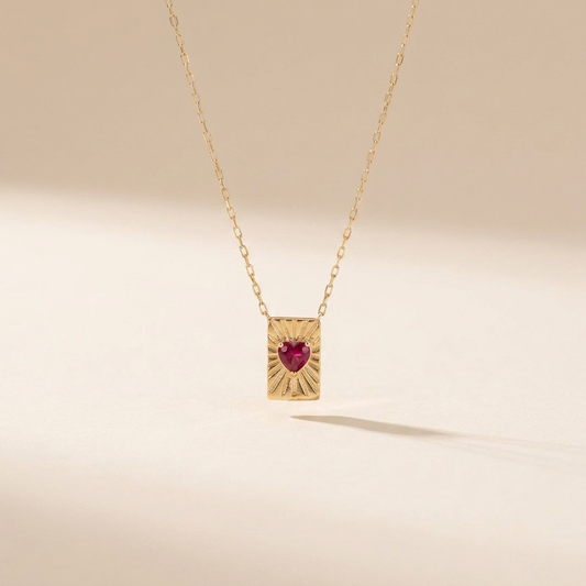 Sunburst Heart Tag Necklace - Gold Plated 925 Sterling Silver