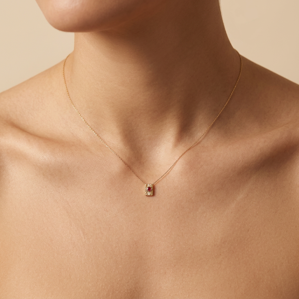 Sunburst Heart Tag Necklace - Gold Plated 925 Sterling Silver