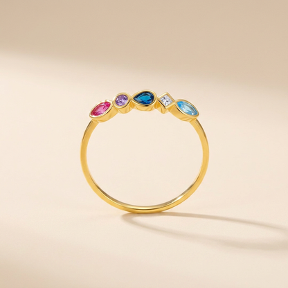 Multicolor Mixed-Cut Bezel Ring - Gold Plated 925 Sterling Silver