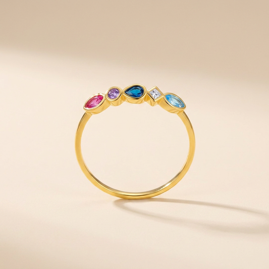 Multicolor Mixed-Cut Bezel Ring - Gold Plated 925 Sterling Silver