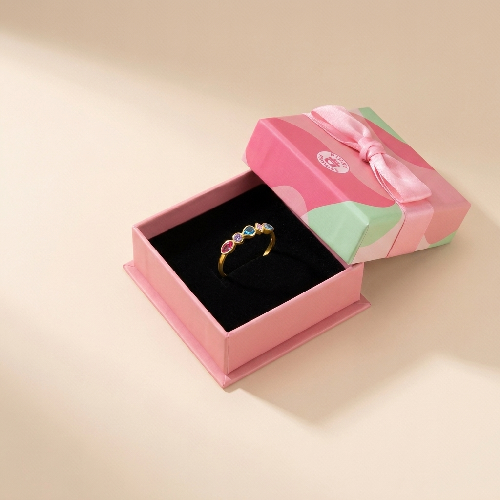 Multicolor Mixed-Cut Bezel Ring - Gold Plated 925 Sterling Silver