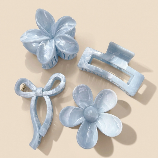 Pearlescent Baby Blue Hair Claw Clips – Elegant Marbled Acrylic Hair Accessories