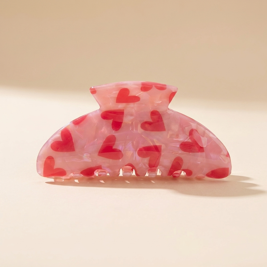 Sweetheart Pink Heart Hair Claw Clip – Romantic Marbled Acrylic Hair Accessory