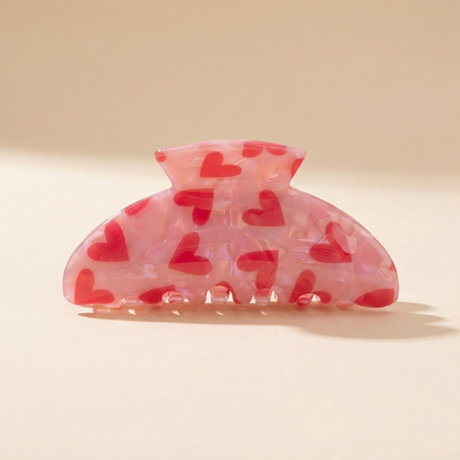 Sweetheart Pink Heart Hair Claw Clip – Romantic Marbled Acrylic Hair Accessory