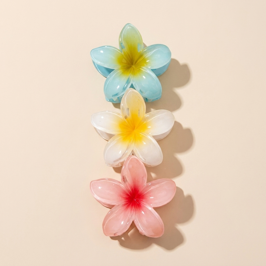 Tropical Plumeria Flower Hair Claw Clips – Gradient Acrylic Floral Hair Accessory