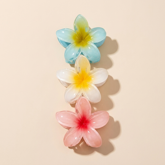 Tropical Plumeria Flower Hair Claw Clips – Gradient Acrylic Floral Hair Accessory