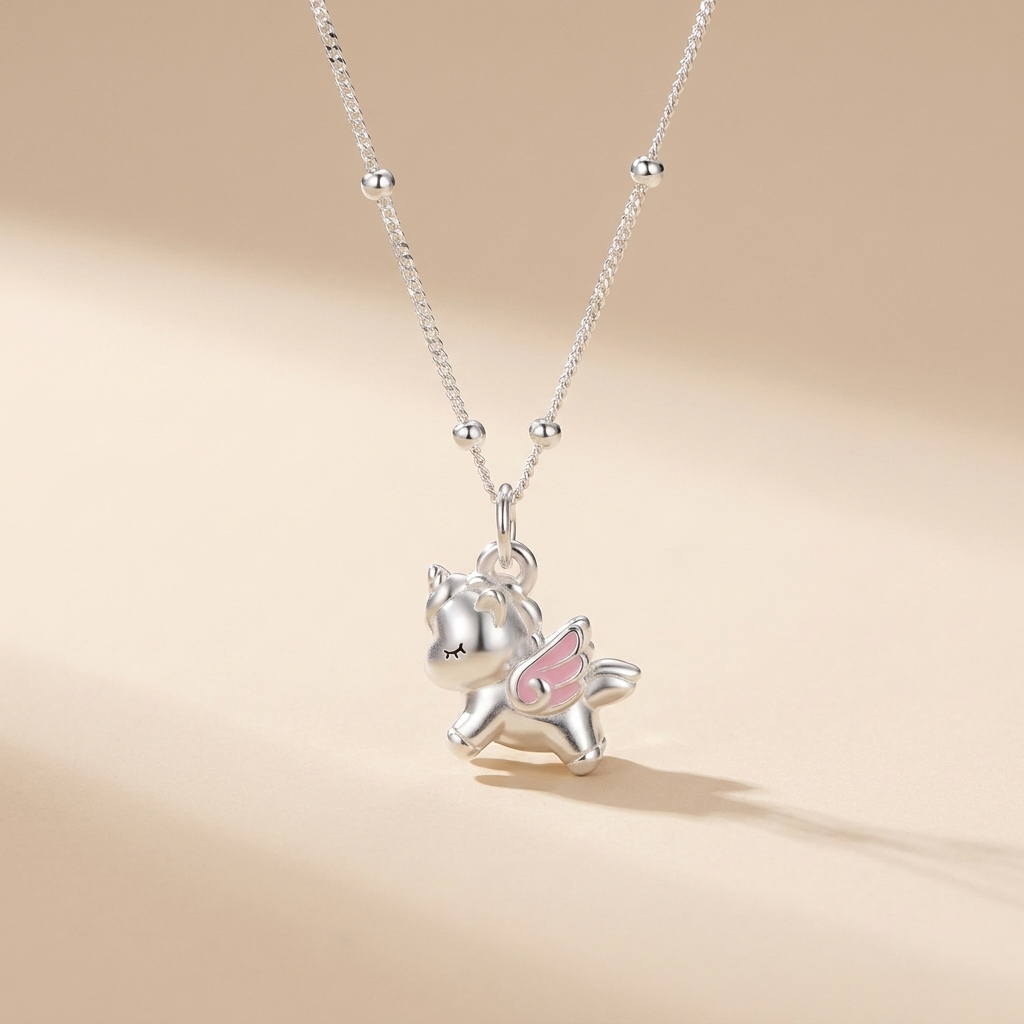 Dreamy Winged Unicorn necklace with Pink Accents