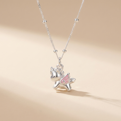 Dreamy Winged Unicorn necklace with Pink Accents