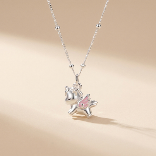 Dreamy Winged Unicorn necklace with Pink Accents