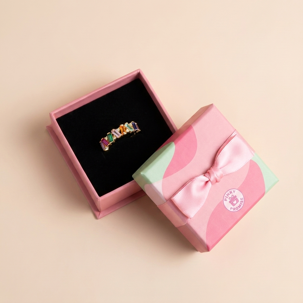Rainbow Baguette Zigzag Ring - Gold Plated 925 Sterling Silver