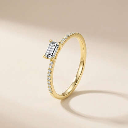 Baguette Solitaire Pavé Ring - Gold Plated 925 Sterling Silver