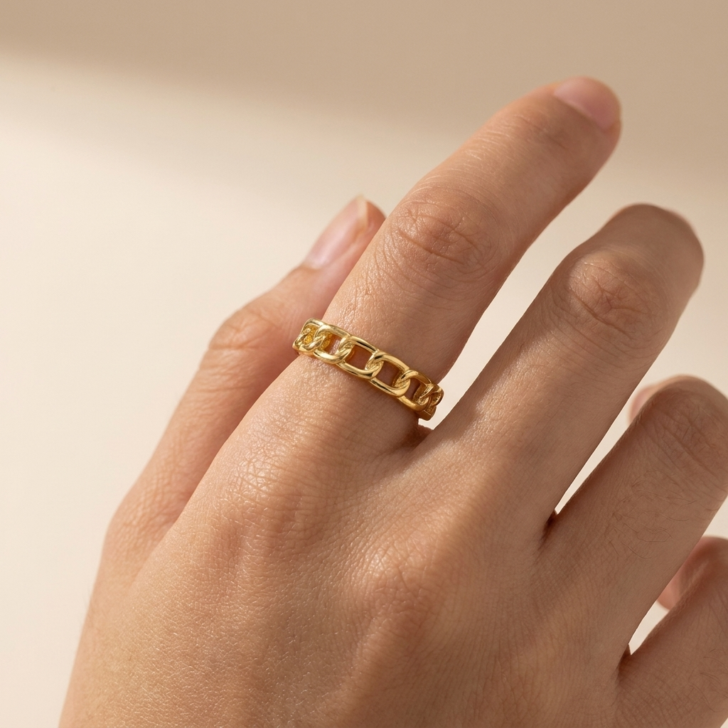 Chain Link Adjustable Ring - Gold Plated 925 Sterling Silver