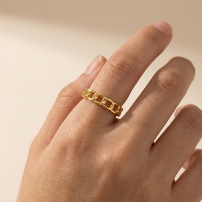 Chain Link Adjustable Ring - Gold Plated 925 Sterling Silver