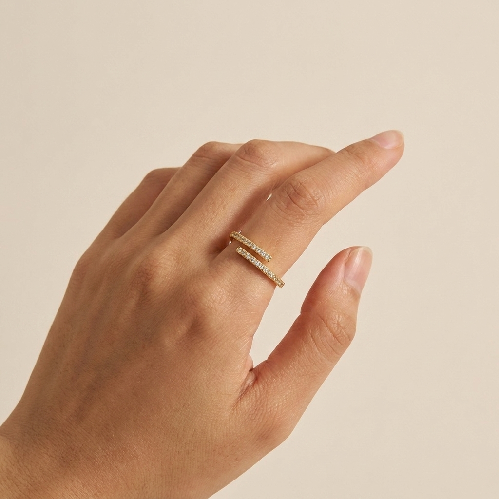 Pavé wraparound Open Ring - Gold Plated 925 Sterling Silver