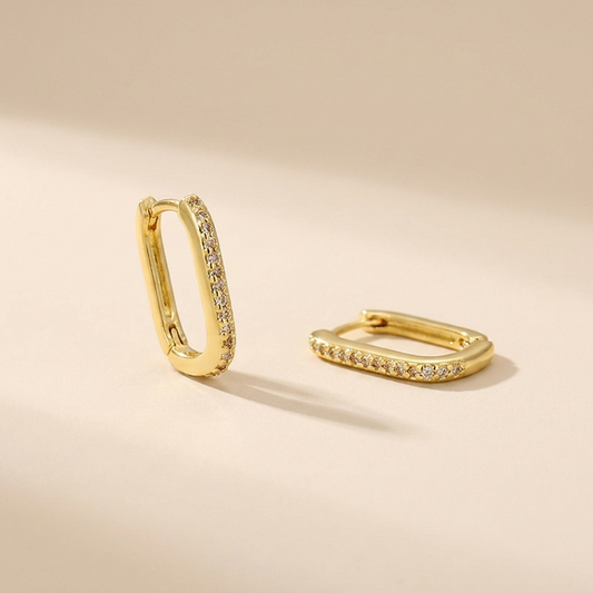 Pavé Oval Huggie Hoop Earrings - Gold Plated 925 Sterling Silver