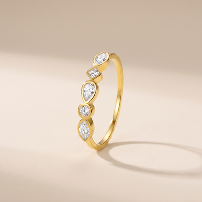 Mixed-Cut Bezel Stacking Ring - Gold Plated 925 Sterling Silver