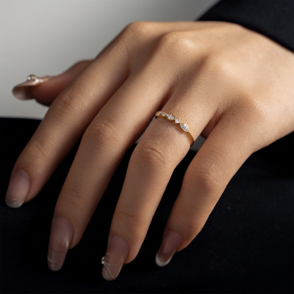 Mixed-Cut Bezel Stacking Ring - Gold Plated 925 Sterling Silver