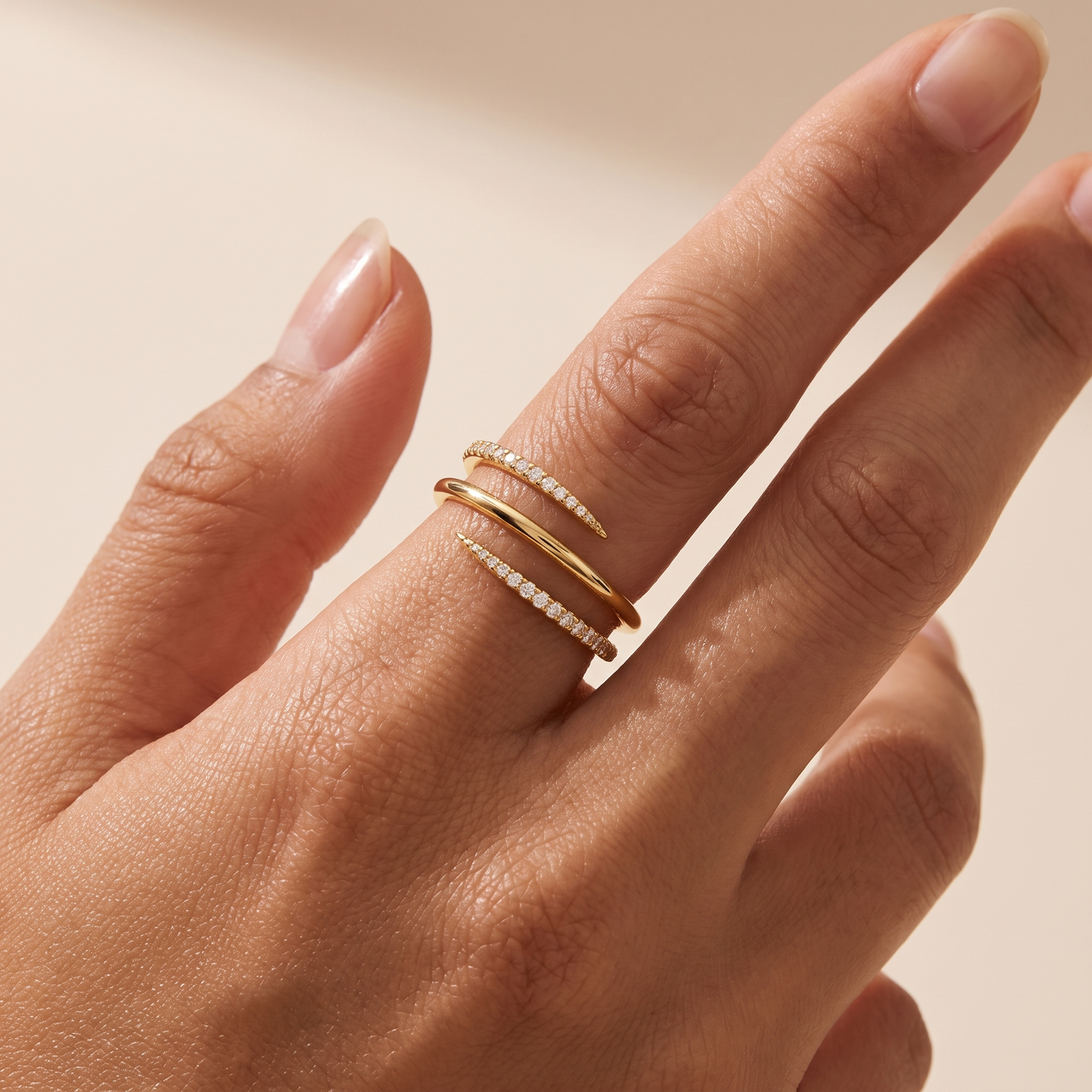 Double Wrap Pavé Spiral Ring - Gold Plated 925 Sterling Silver
