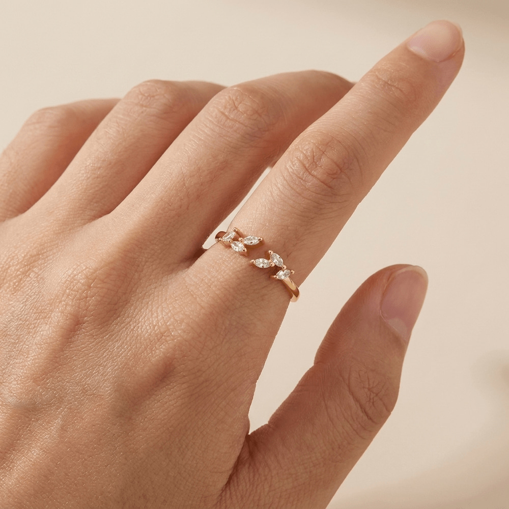 Marquise Leaf Open Ring – 925 Sterling Silver, Gold Plated | Pinky Promise