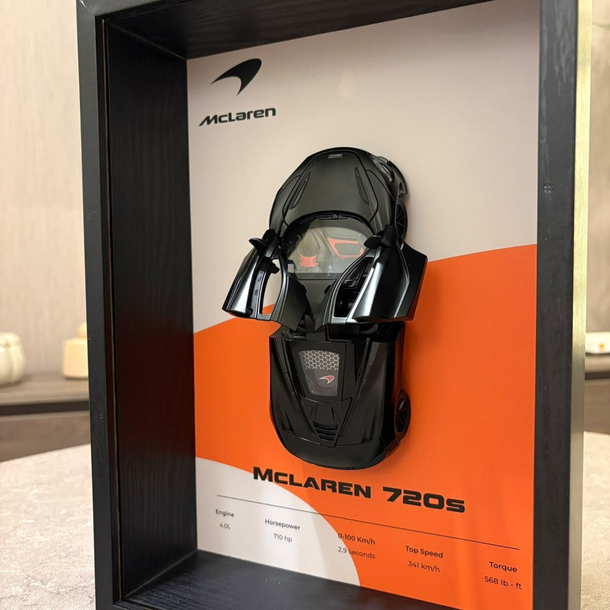 McLaren 720S 3D Shadow Box Wall Art - Black - 32cm x 23cm - Pinky Promise