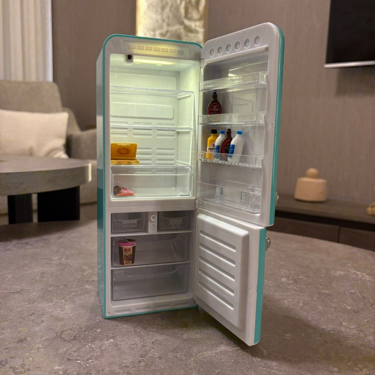 Miniature Light-Up Fridge & Food Figurine Ball Set - Pinky Promise